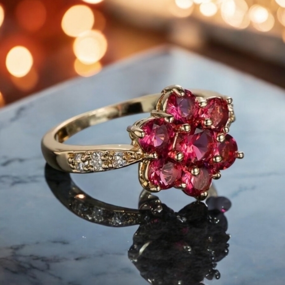 NEW Gold Plated Women's Rose Golden Flower Petal Statement Ring Jewelry‎ Size 7